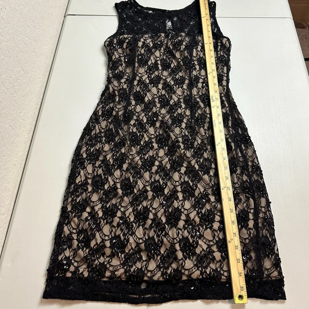 Adrianna Papell Black Lace Embellished Beaded Dress Nude Lined Size 6 NWT - Picture 10 of 14